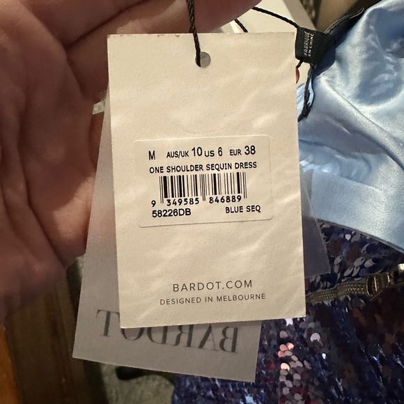 BARDOT One long sleeve Blue Sequin Party Dress - Picture 6 of 12